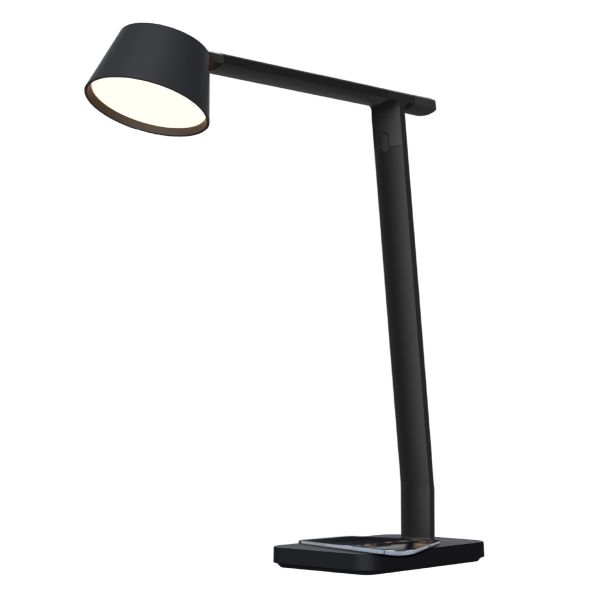 LED Desk Lamp with Wireless Charging, Adjustable White + RGB Light, Black