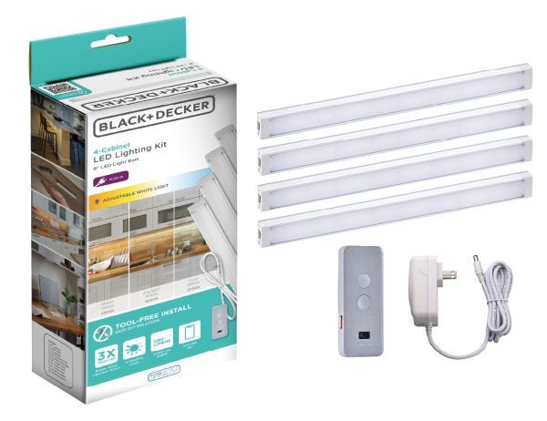 4-Bar Tool-Free Under Cabinet Lighting Kit, Adjustable White Light, 9"