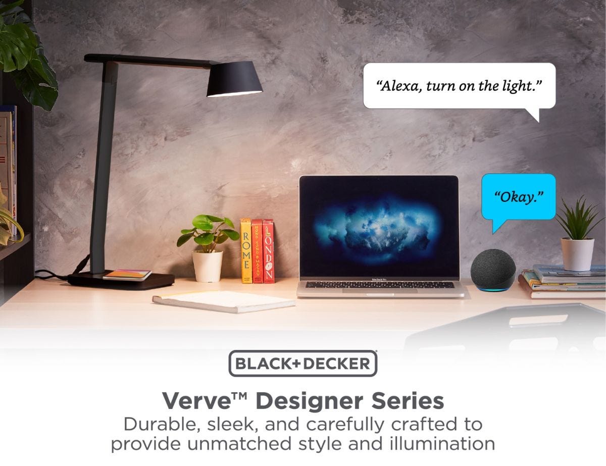 BLACK DECKER Verve Designer Smart Desk Lamp Works with Alexa Auto Circadian Mode True White LED 16M RGB Colors USB Charging Port Certified for